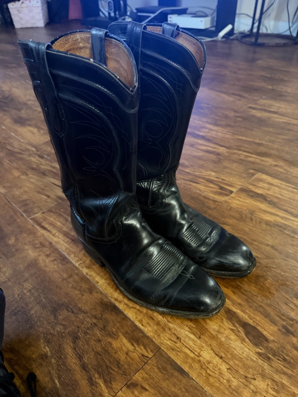 Dan Post Men's Black Leather Embroidered Western Cowboy Boots Size 8 D
